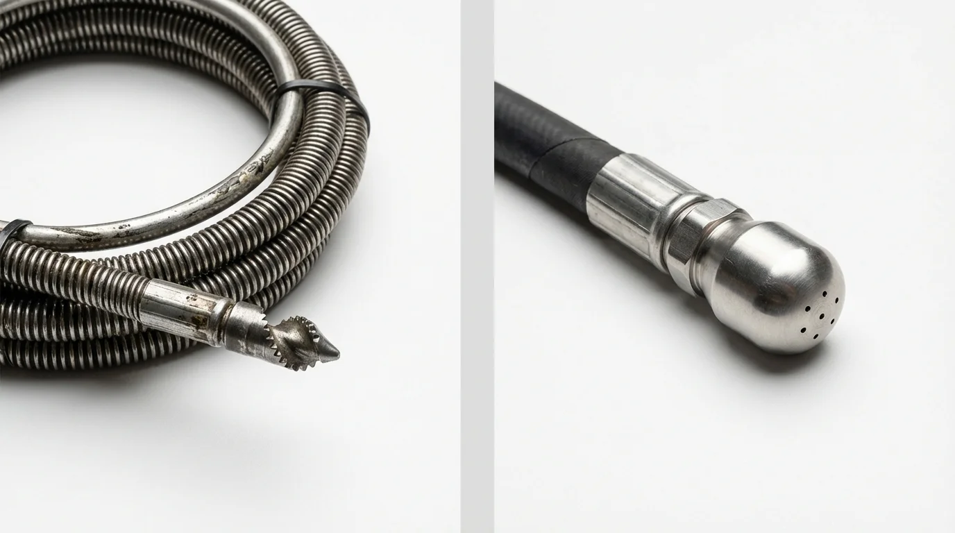 Drain snake cable and hydro jetting nozzle used for drain cleaning in Eagle, ID