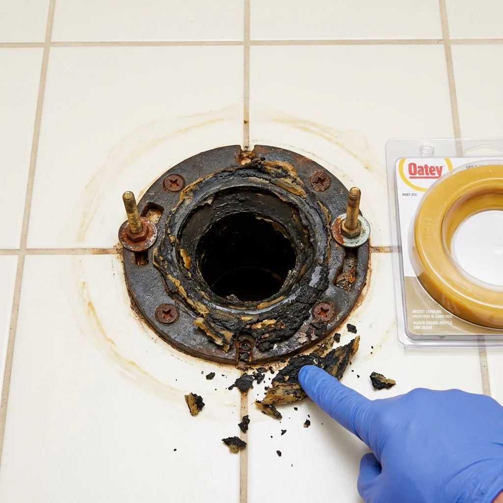 Failed wax ring showing water seepage at the base of a toilet in a Eagle, ID home